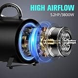 5.2HP 3800W Adjustable Speed Pet Grooming Force Blower with Temperature Control