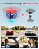 IIWEY N6 360° 4-Channel FHD Dash Camera with 8 IR Lights and 128GB Card