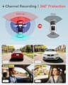 IIWEY N6 360° 4-Channel FHD Dash Camera with 8 IR Lights and 128GB Card
