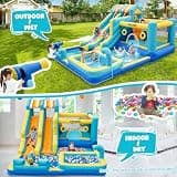FINCOME 10-in-1 Double Water Slide and Bounce House with Deep Splash Pool