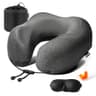 MLVOC Ergonomic Memory Foam Travel Neck Pillow with 3D Eye Mask and Earplugs
