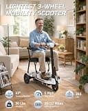 Ecomobi M3 Premium 3-Wheel Folding Indoor Mobility Scooter, 32-Mile Range