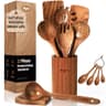 KLYRO 9-Piece Teak Wooden Cooking Utensil Set with Wood Measuring Spoons