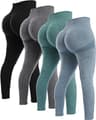 NORMOV Seamless Scrunch Booty Butt Lifting Workout Leggings 4-Piece Set