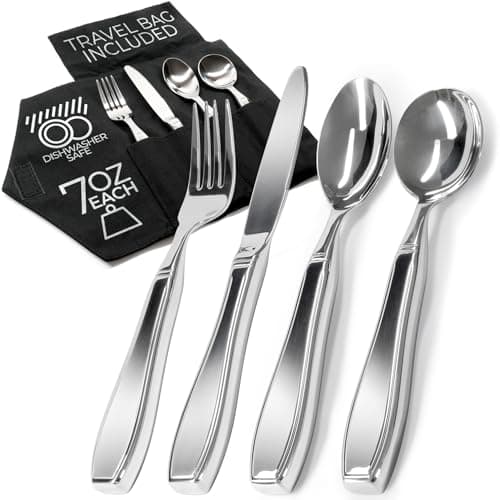 7oz Weighted Stainless Steel 4-Piece Silverware Set with Carry Pouch Included