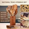 Mooues 9-Piece Natural Teak Wooden Utensil Set with Holder & Spoon Rest
