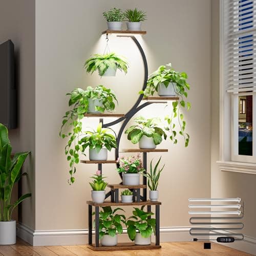 62-Inch 8-Tier S-Shaped Indoor Plant Stand with Full-Spectrum Grow Lights