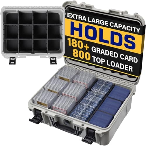 XL Waterproof Hard Shell Graded Sports Card Organizer Case with 8 Dividers