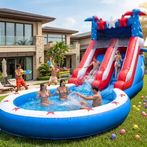 WELANDFUN 24.3ft PVC Commercial Grade Inflatable Water Slide with Deep Pool