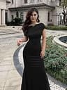 YMDUCH Elegant Sleeveless Off-Shoulder Mermaid Silhouette Formal Evening Gown