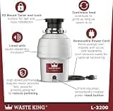 Waste King L-3200 Legend Series 3/4 HP Garbage Disposal with Pre-Installed Cord