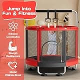ZCMHAXJ 55-Inch Toddler Trampoline with Gymnastics Bar and Enclosure Net