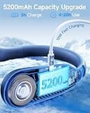 SWEETFULL Portable Neck Fan, 5200mAh Battery, 20-Hour Runtime, Bladeless