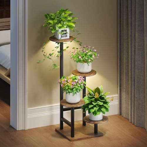 Homsorout 4-Tier Heavy-Duty Metal Indoor Plant Rack with Adjustable Grow Light