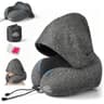 Extra Large Hooded Memory Foam Travel Neck Pillow for Airplane Long Flights