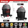 Shop-Vac Ultra Quiet 12-Gallon Wet/Dry Vacuum Cleaner, 5.5 Peak HP Motor