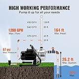 VEVOR Stainless Steel Garden Jet & Shallow Well Sprinkler Pump, 1.5 HP