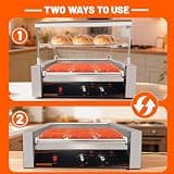 11-Roller Commercial Hot Dog Grill & Bun Warmer, 30-Dog Capacity, 1650W