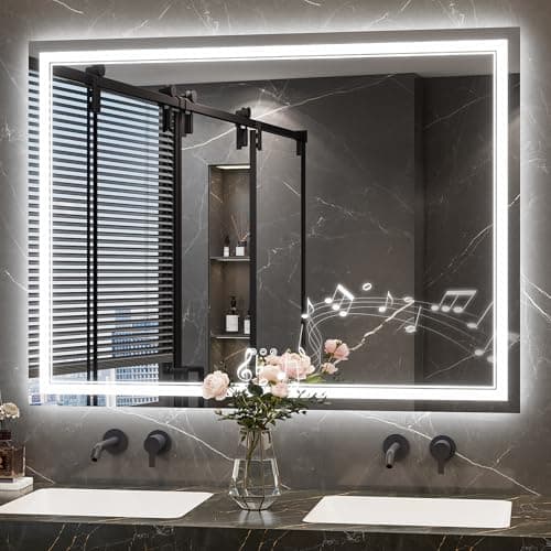 Keonjinn 48" x 36" Smart Dual-Zone LED Lighted Mirror with Built-In Bluetooth Speaker