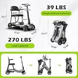 SCOOTNGO Lite 4-Wheel Folding Travel Trolley Mobility Scooter, 15-Mile Range