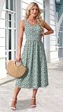 WIHOLL Casual Sleeveless Scoop Neck Midi Dress with Flowy A-Line Skirt
