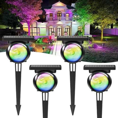 Sunyardlux Monocular RGB+3CCT Solar Tree Spotlights, Multi-Color LEDs (4-Pack)