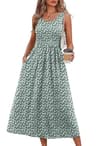 WIHOLL Casual Sleeveless Scoop Neck Midi Dress with Flowy A-Line Skirt