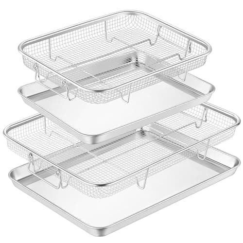 TeamFar 2-Set Heavy-Duty Stainless Steel Air Fryer Basket and Tray Assortment