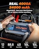 WOLFBOX 4000A Portable Lithium Car Battery Jump Starter and 88.8Wh Power Bank with USB-C
