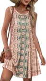 elescat Floral Bohemian Swing Dress with Round Neckline and Pockets