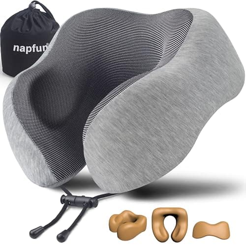 napfun Upgraded Ergonomic Pure Memory Foam Travel Neck Pillow for Airplane