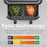 Chefman 6-Quart Dual Basket Air Fryer Oven with Smart Sync Finish and Easy View