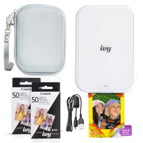 Canon Ivy 2 Mini Bluetooth Pocket Photo Printer Bundle with Zink Paper