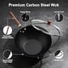 Todlabe 13-Inch Pre-Seasoned Carbon Steel Wok Pan with Vented Glass Lid