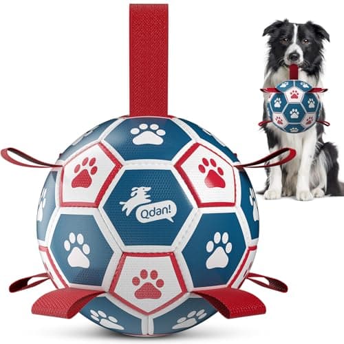 QDAN 6-Inch Interactive Dog Soccer Ball with Durable Nylon Grip Straps
