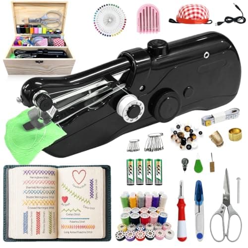 YEAfEAti Handheld Sewing Machine Bundle with Wooden Box and 169-Piece Kit
