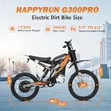 HAPPYRUN G300 Pro 72V 30Ah Electric Dirt Bike for Adults, 6500W Peak Motor