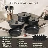 Astercook 19-Piece Black Titanium Non-Stick Pots and Pans Cookware Set