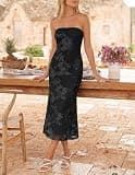 ZESICA Strapless 3D Floral Bodycon Mesh Tube Midi Party Dress for Cocktail Events