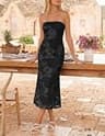 ZESICA Strapless 3D Floral Bodycon Mesh Tube Midi Party Dress for Cocktail Events