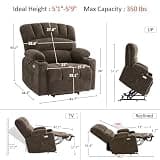 MCombo Model R7096 Extra Wide Fabric Power Lift Recliner with Curved Back