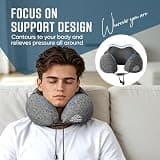 Extra Large Hooded Memory Foam Travel Neck Pillow for Airplane Long Flights