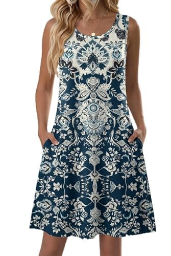 Zeagoo Sleeveless Hawaiian Sundress with Pockets and Swing Silhouette