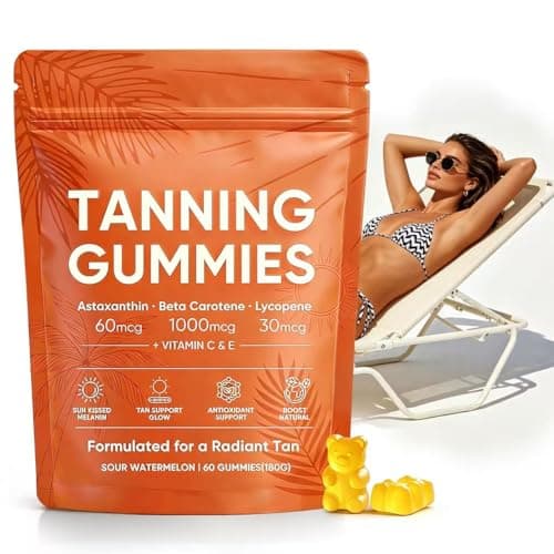 FCOIN Sunless Tanning Gummies with Astaxanthin and Beta Carotene, 60-Count Bottle