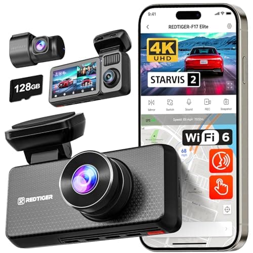 REDTIGER F17 Elite 4K 3-Channel Dash Cam with Interior Cabin Vision and 128GB Card