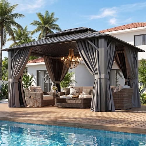 Aoxun 10x12 ft. Galvanized Steel Double Roof Hardtop Gazebo with Netting