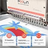 Poolin EOM 15-Needle Commercial Embroidery Machine with Dual Cap Hoops