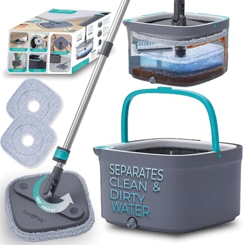 True & Tidy Dual Compartment Spin Mop System with Built-In Scrubbing Brush