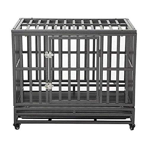 LUCKUP 38-Inch Heavy Duty Spot-Welded Steel Dog Cage with Lockable Wheels