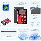 FEONAL 11-inch Android 16 Tablet with Dual 4G LTE Cellular and 128GB Internal Storage
